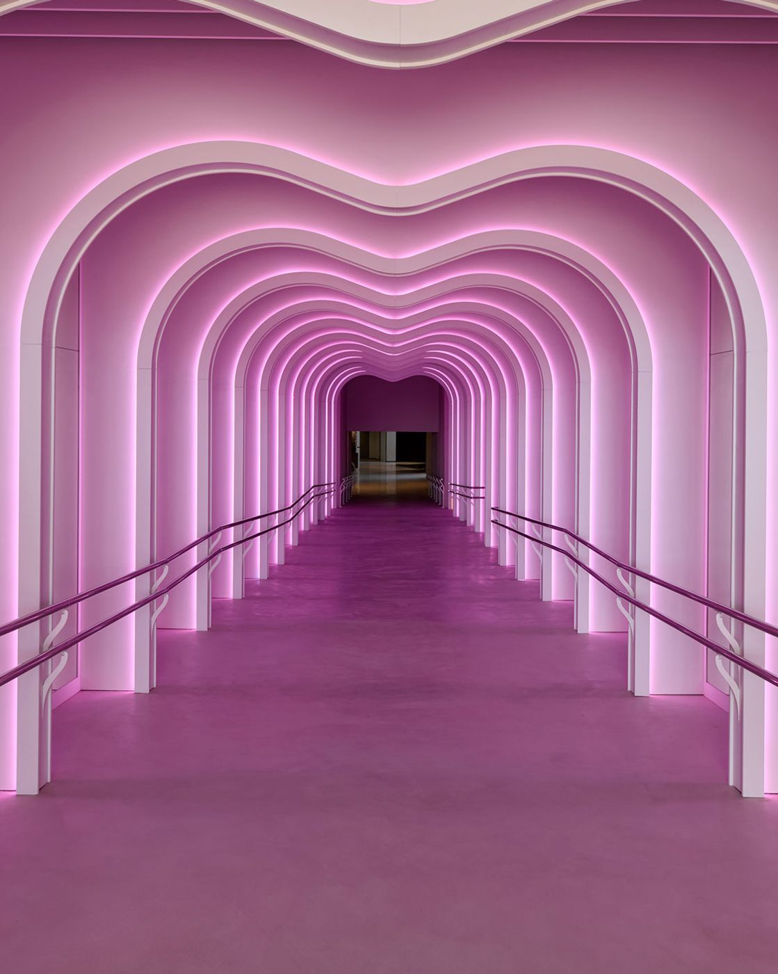 The pink neon tunnel at SLS Barcelona